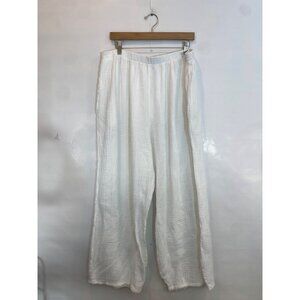 Bryn Walker Women's Medina Pant White Cotton Gauze Elastic Waist Wide Leg 2X
